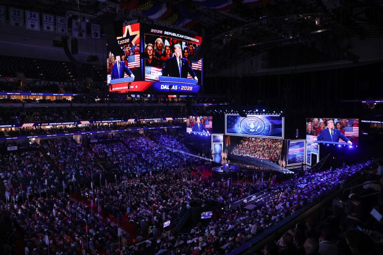 US President Donald Trump speaks during the Republican National Midterm Convention at the American Airlines Center in Dallas, Texas on September 9, 2026.