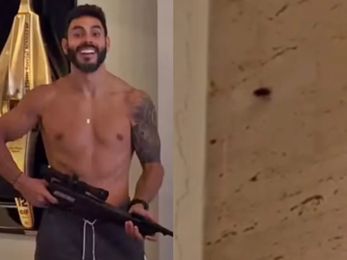 Rodolffo, dupla de Israel, surge com fuzil para matar barata dentro de casa