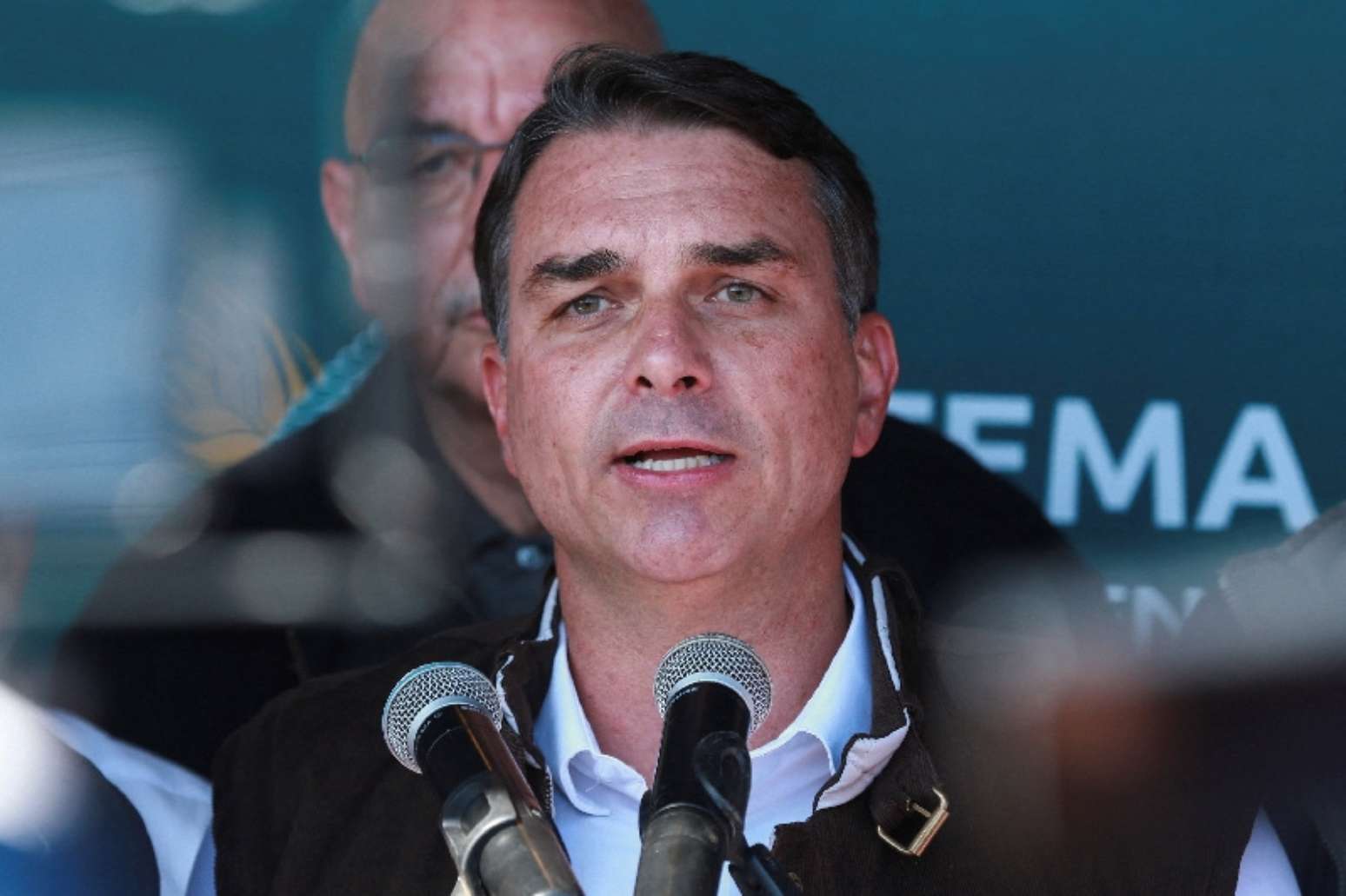 Candidato à Presidência Flávio Bolsonaro durante ato de campanha em Esteio, no Rio Grande do Sul 2 de setembro de 2026 REUTERS/Diego Vara