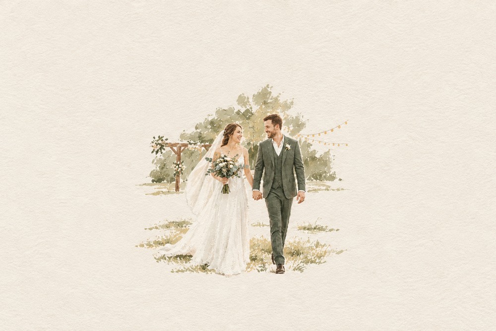 Ilustração de casamento com ChatGPT; veja como transformar fotos em aquarela personalizada — Foto: Diedrich Bader/TechTudo