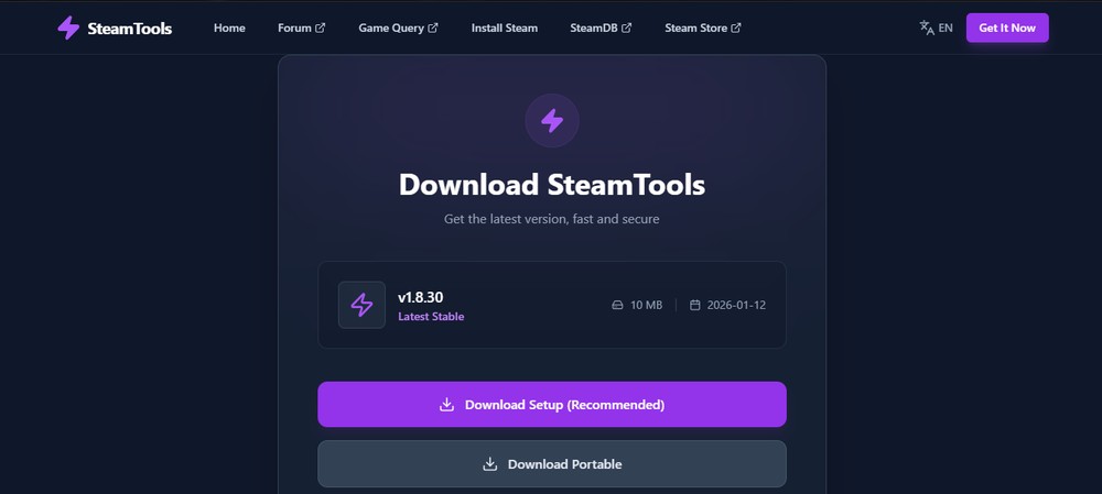 Página de download Steam Tools permite instalação para setups e portáteis — Foto: Reprodução/SteamTools