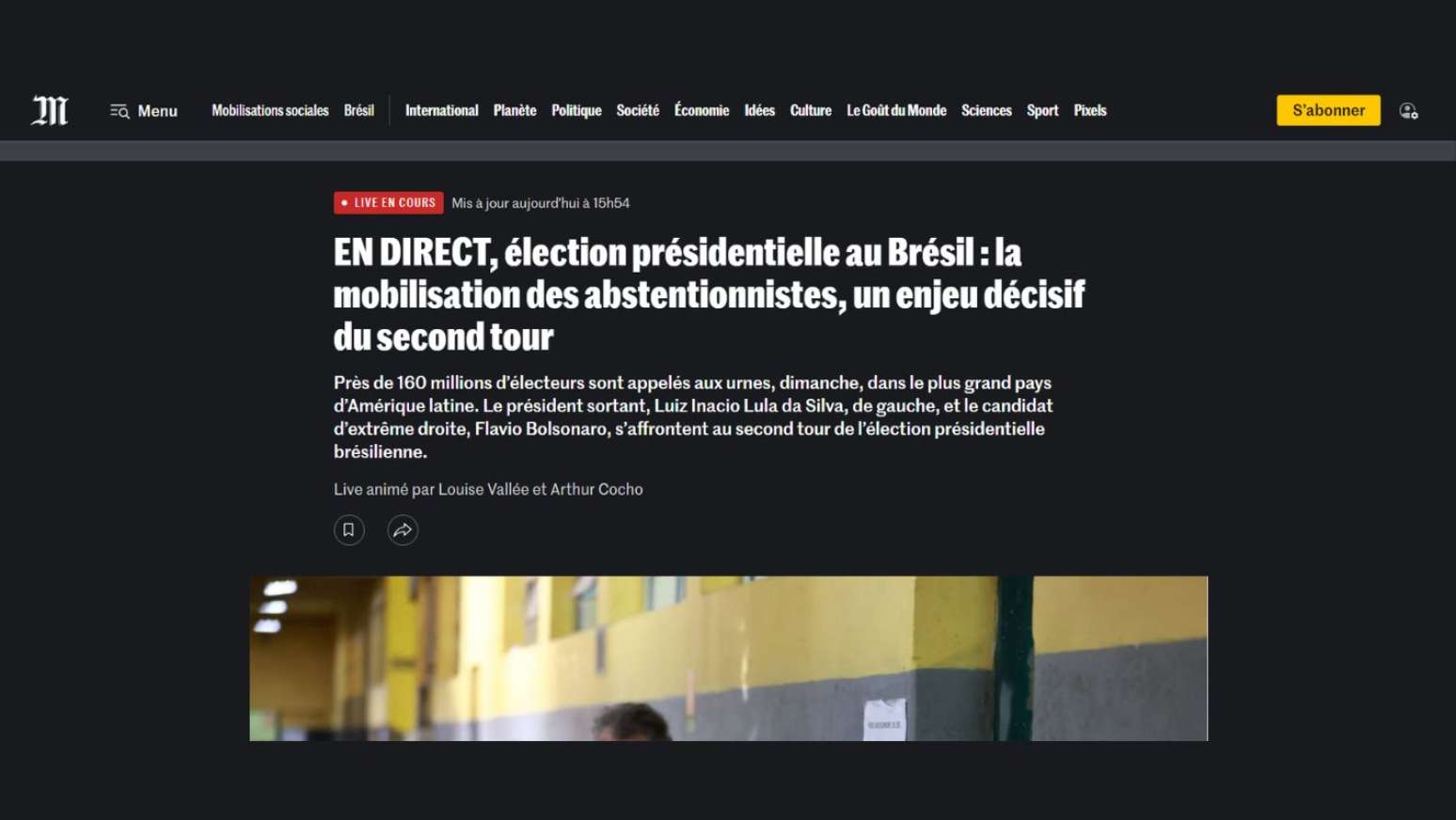 Le Monde: AO VIVO, Elei&ccedil;&otilde;es presidenciais brasileiras: mobiliza&ccedil;&atilde;o de absten&ccedil;&otilde;es, fator decisivo no segundo turno