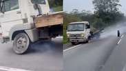 V&iacute;deo mostra roda de caminh&atilde;o se soltando momentos ap&oacute;s alerta em rodovia de SP