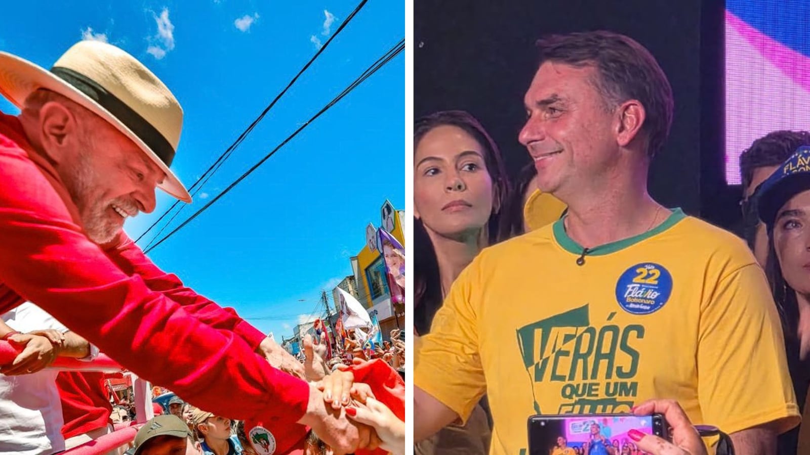 Lula e Flávio Bolsonaro, durante campanha Ricardo Stuckert/PR/Thiago Nolasco/Record - Montagem R7