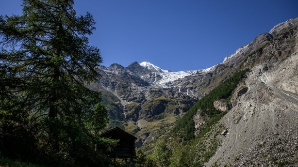 the Weisshorn's east side glacier where local authorities have increased the alert level following multiple ice break-offs,