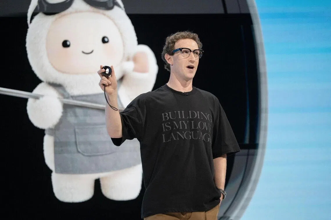 Meta CEO Mark Zuckerberg reveals the Muse Charm device during the Meta Connect event on Sept 23.