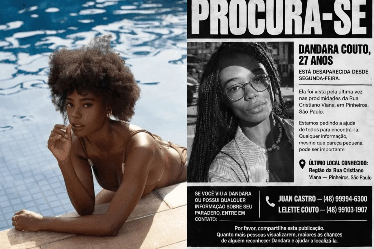Colagem de fotos de modelo desaparecida em Pinheiros após sair para trançar o cabelo - Metrópoles