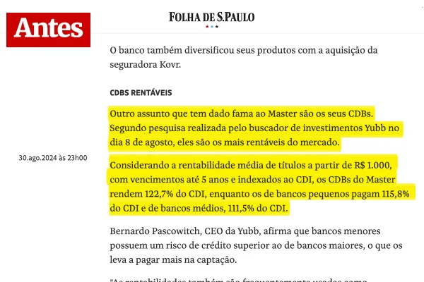 Daniel Vorcaro pagou R$ 1 milhão para “adiar” e “amenizar” matéria na Folha de S.Paulo - destaque galeria