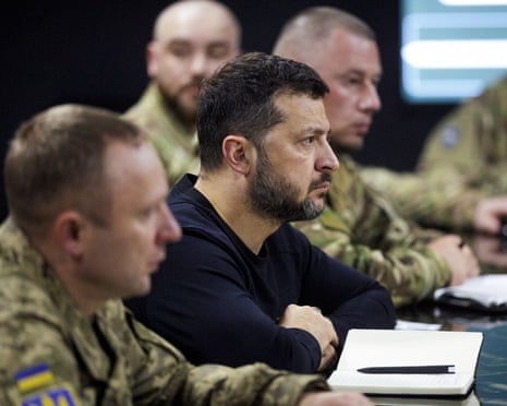 Ukrainian President Volodymyr Zelenskyy in a meeting with his military commanders
