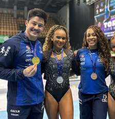 Flávia Saraiva e Rebeca Andrade fazem dobradinha na trave; Nory conquista ouro na barra fixa na Copa do Mundo Foto: Reprodução; X: cbginastica / Estadão