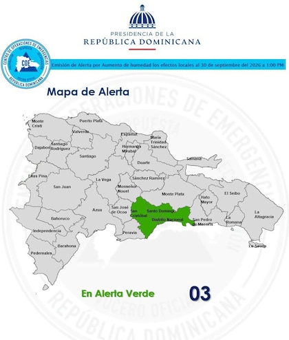 República Dominicana: Emite alerta verde em São Cristóvão, Santo Domingo e o Distrito Nacional devido às chuvas